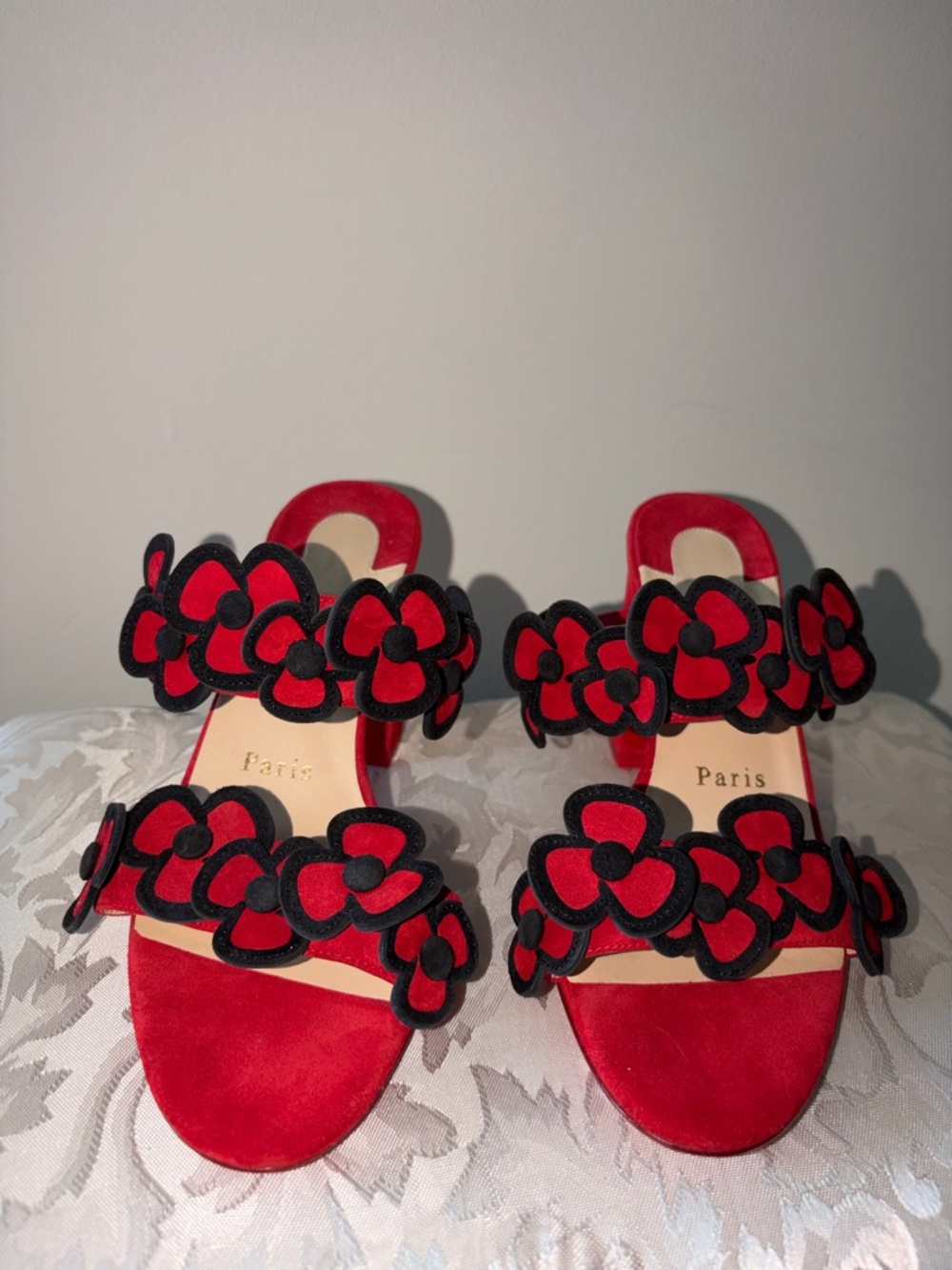AUTHENTIC CHRISTIAN LOUBOUTIN TRES PANSY 85MM MULE - SUEDE